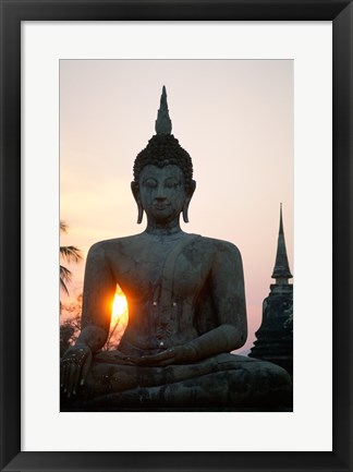 Framed Seated Buddha at Sunset, Wat Mahathat, Sukhothai, Thailand Print