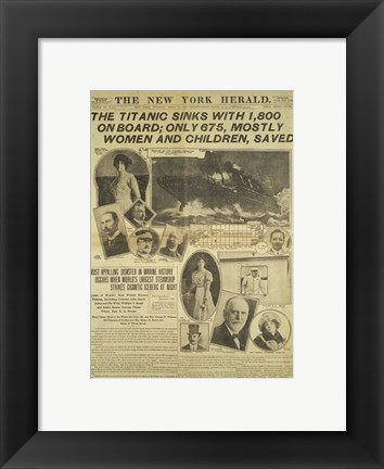 Framed New York Herald front page about the Titanic Disaster Print