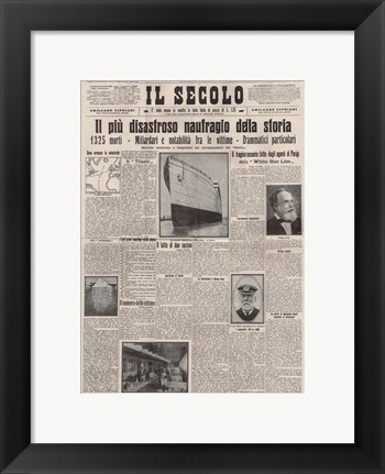 Framed Italian Front Page about the Titanic Disaster Print