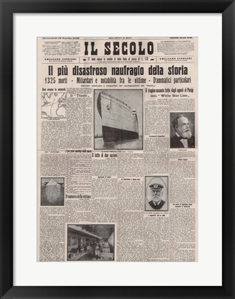 Framed Italian Front Page about the Titanic Disaster Print