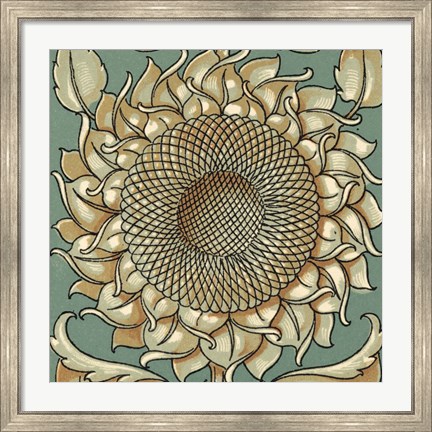 Framed Sunflower Woodblock I Print