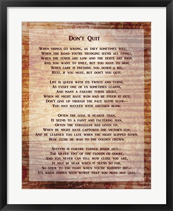 Framed Don&#39;t Quit Poem Print