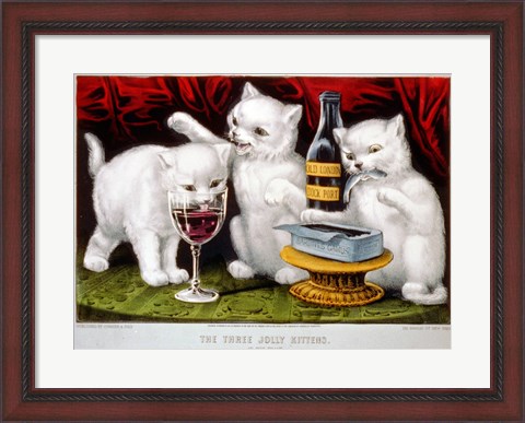 Framed Three Jolly Kittens: At The Feast Print