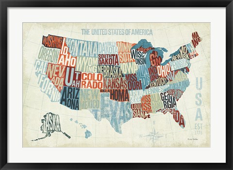 Framed USA Modern Blue Print