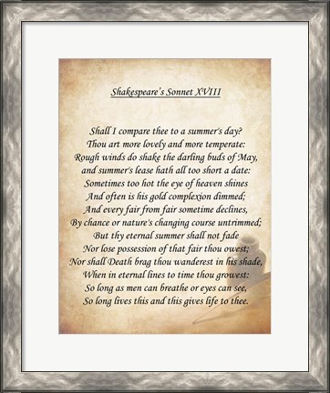 Framed Shakespeare&#39;s Sonnet 18 Print