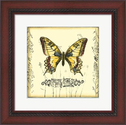 Framed Butterfly and Wildflowers I Print