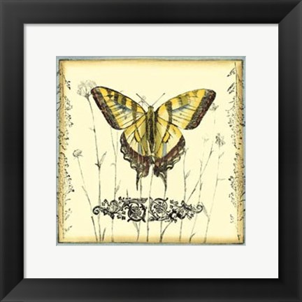 Framed Butterfly and Wildflowers III Print