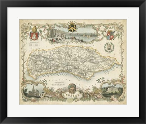 Framed Map of Sussex Print