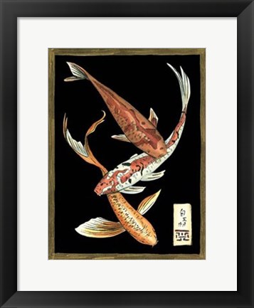 Framed Koi Fish on Black II Print