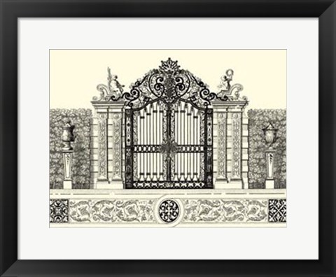 Framed B&amp;W Grand Garden Gate II Print