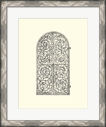Framed B&amp;W Wrought Iron Gate VI Print