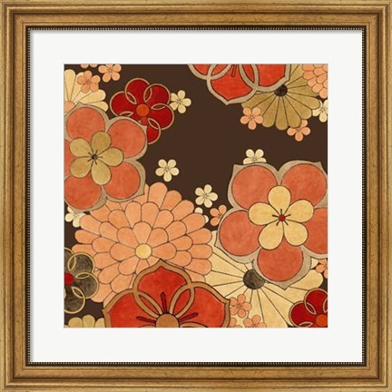 Framed Cascading Blooms in Tangerine I Print