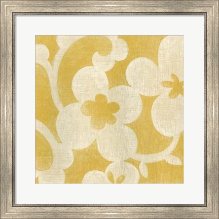 Framed Suzani Silhouette in Yellow I Print