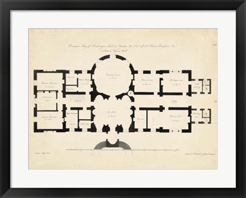 Framed Antique Building Plan I Print