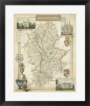 Framed Map of Staffordshire Print