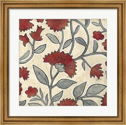 Framed Red &amp; Grey Floral I Print