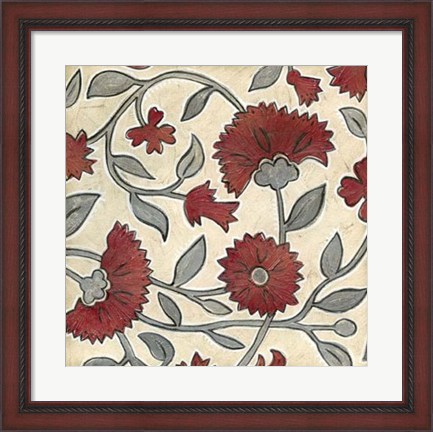 Framed Red &amp; Grey Floral II Print