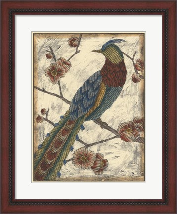 Framed Embroidered Pheasant I Print