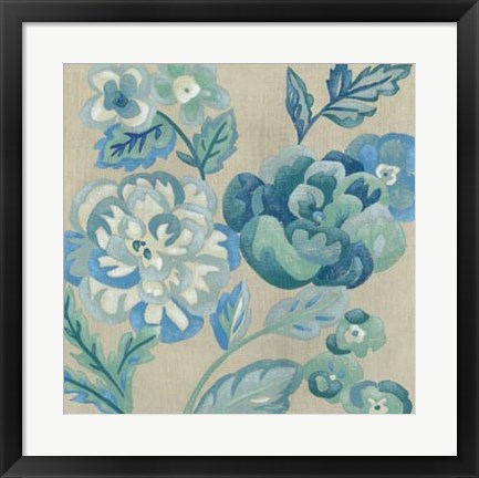 Framed Turquoise Chintz I Print