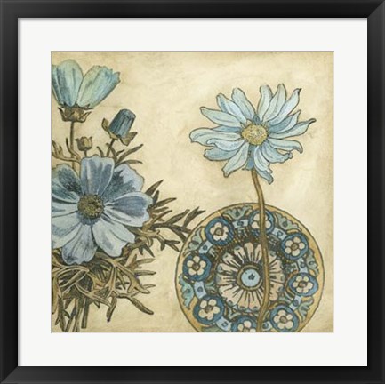 Framed Blue &amp; Taupe Blooms I Print