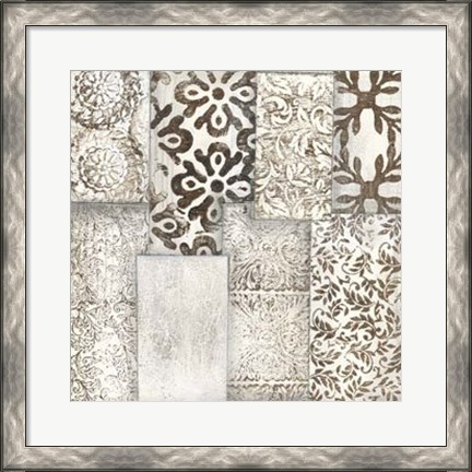 Framed Neutral Patterned Patchwork I Print