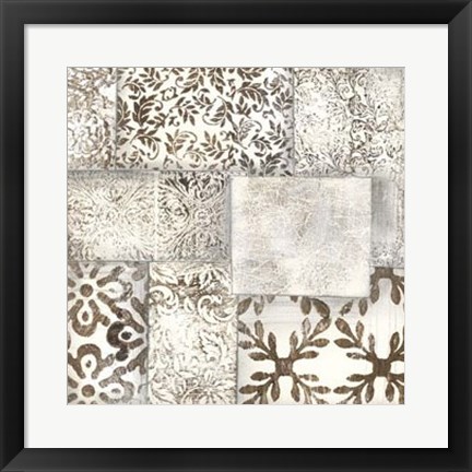 Framed Neutral Patterned Patchwork II Print