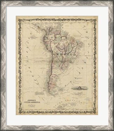 Framed Johnson&#39;s Map of South America Print