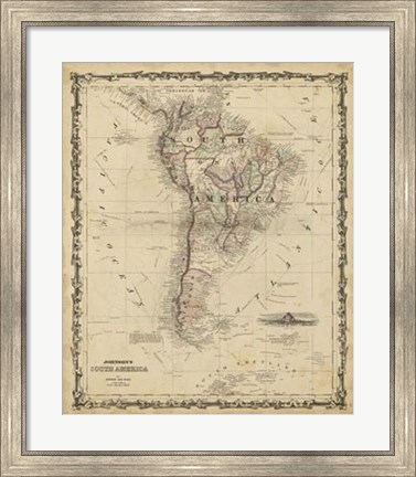Framed Johnson&#39;s Map of South America Print