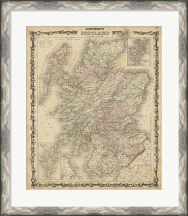 Framed Johnson&#39;s Map of Scotland Print