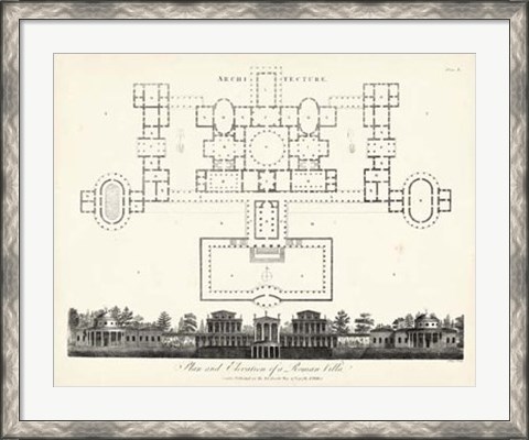 Framed Plan &amp; Elevation for a Roman Villa Print