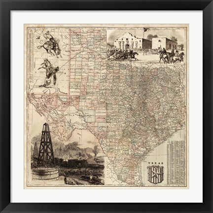 Framed Map of Texas Print