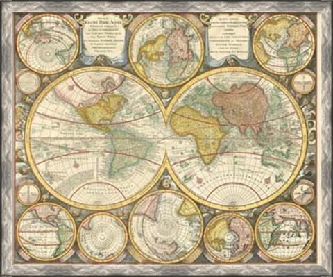 Framed Antique World Globes Print