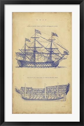 Framed Vintage Ship Blueprint Print