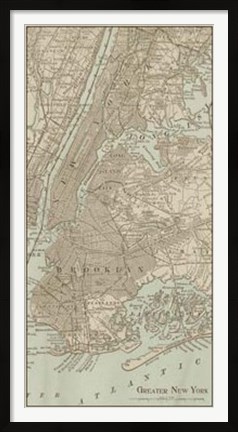 Framed Tinted Map of New York Print