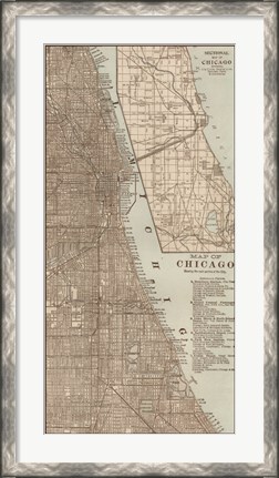 Framed Tinted Map of Chicago Print