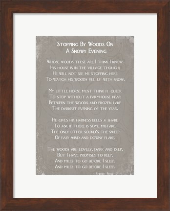 Framed Stopping By Woods On A Snowy Evening Poem by Robert Frost Print