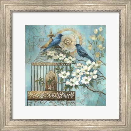 Framed Blue Birds and Dogwood Print