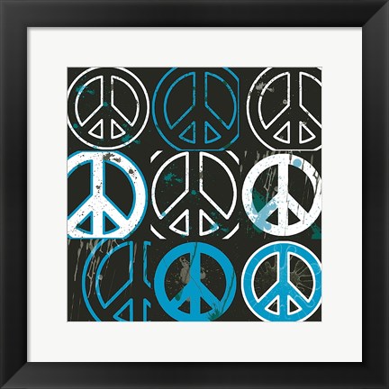 Framed Peace Mantra (blue) Print