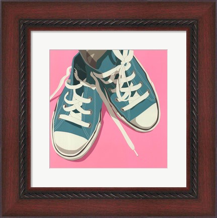 Framed Lowtops (blue on pink) Print