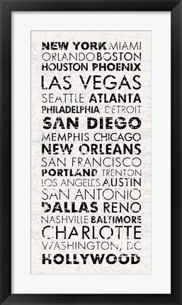 Framed USA Cities White Print