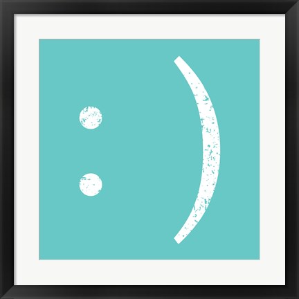 Framed Aqua Smiley Print