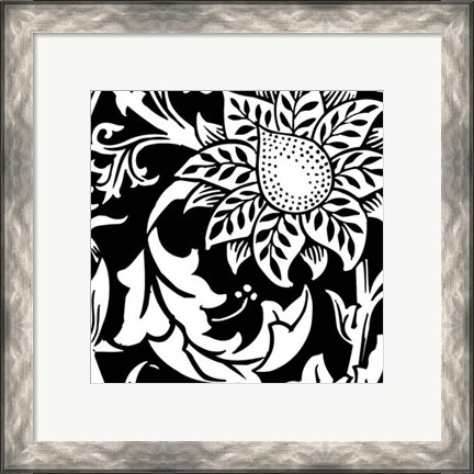 Framed B&amp;W Graphic Floral Motif II Print