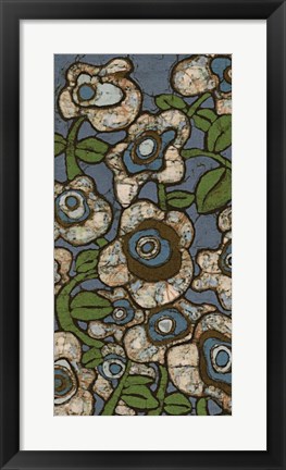 Framed Blue Batik Flowers I Print