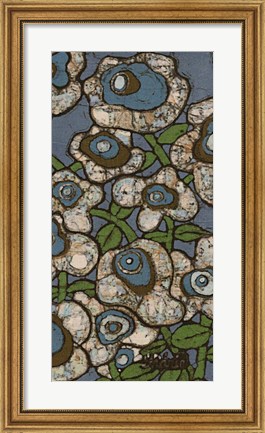 Framed Blue Batik Flowers II Print