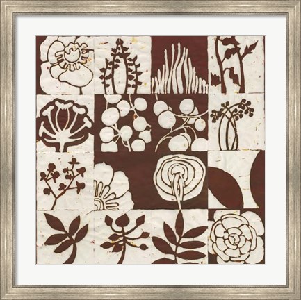 Framed Brown Botanical 16-Patch Print