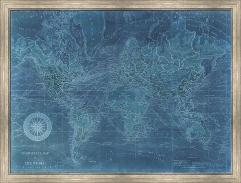 Framed Azure World Map Print