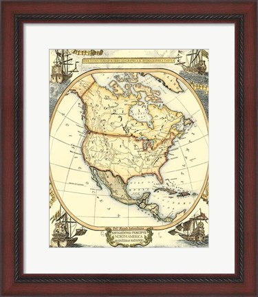 Framed Nautical Map of North America Print