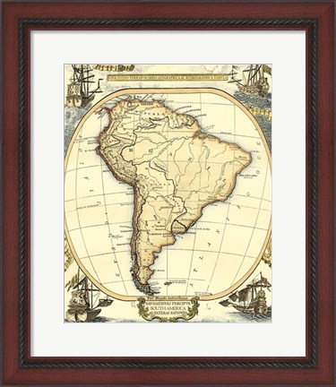 Framed Nautical Map of South America Print