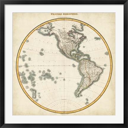 Framed 1812 Western Hemisphere Print