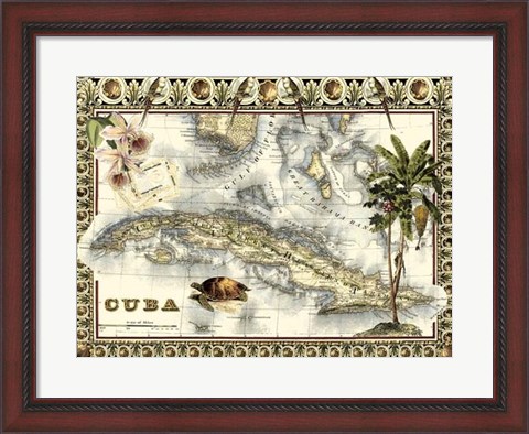 Framed Tropical Map of Cuba Print